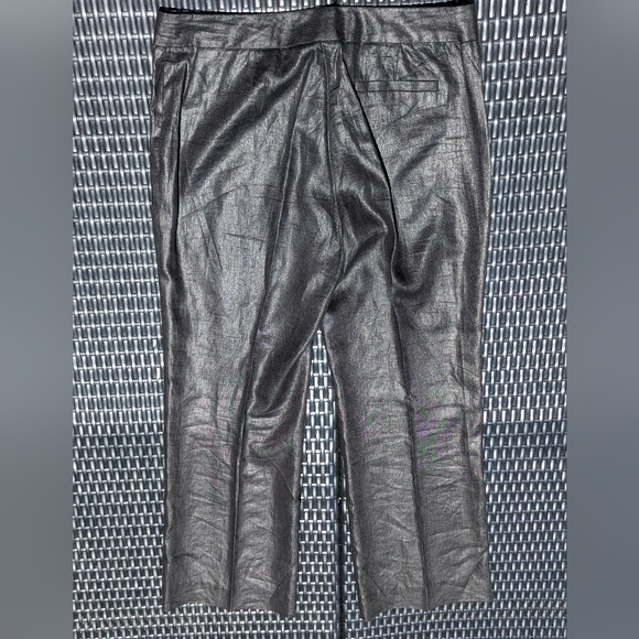Anne Klein Size 10 100% Linen Shiny Metallic Black Pants - Picture 5 of 7
